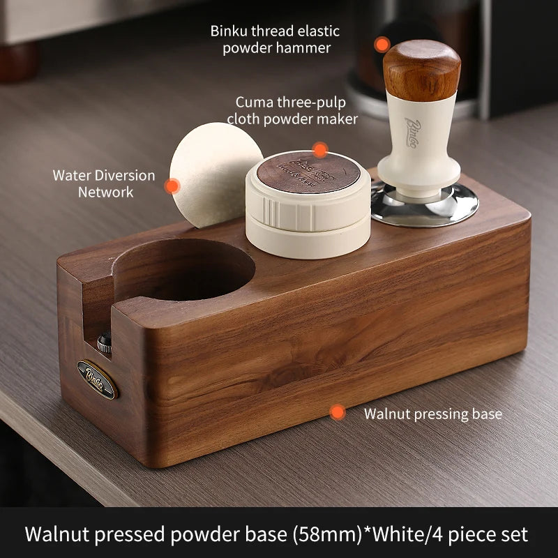 Bincoo Coffee Tamper Station 51/58mm Walnut Stand & Distributor Coffee Tamper Station Qst B 58mm set 4pcs