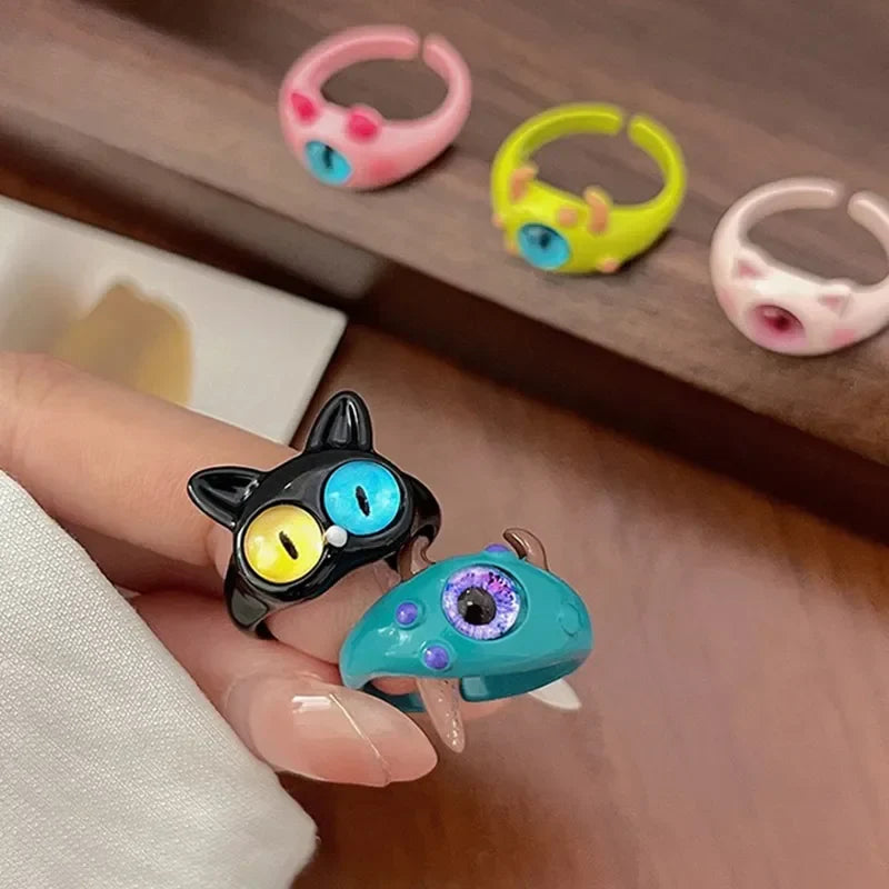 Cute Cartoon Cat Monster Resin Open Ring – Fun Statement Jewelry Novelty Fashion Ring Qme