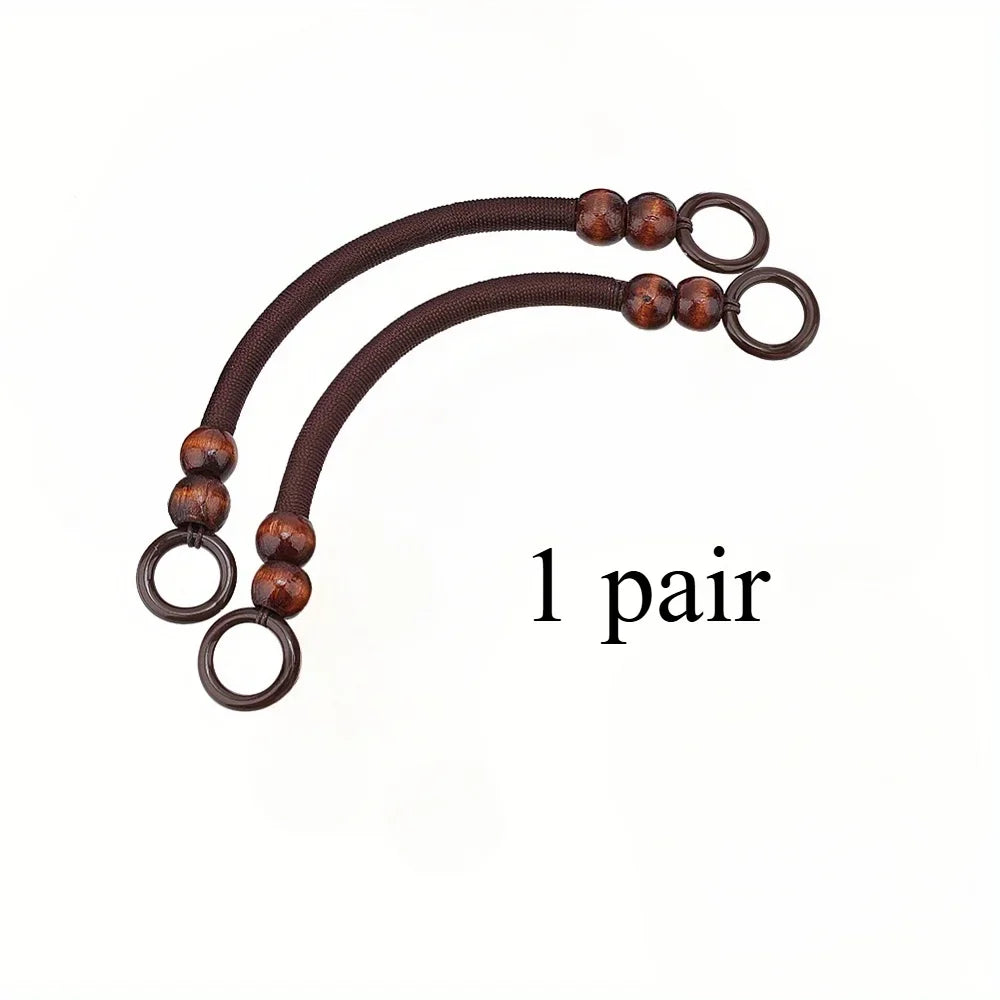 Wooden Bead Bag Handles – Retro Woven Nylon Rope Straps Bag Handles & Straps Qme Coffee 1pair