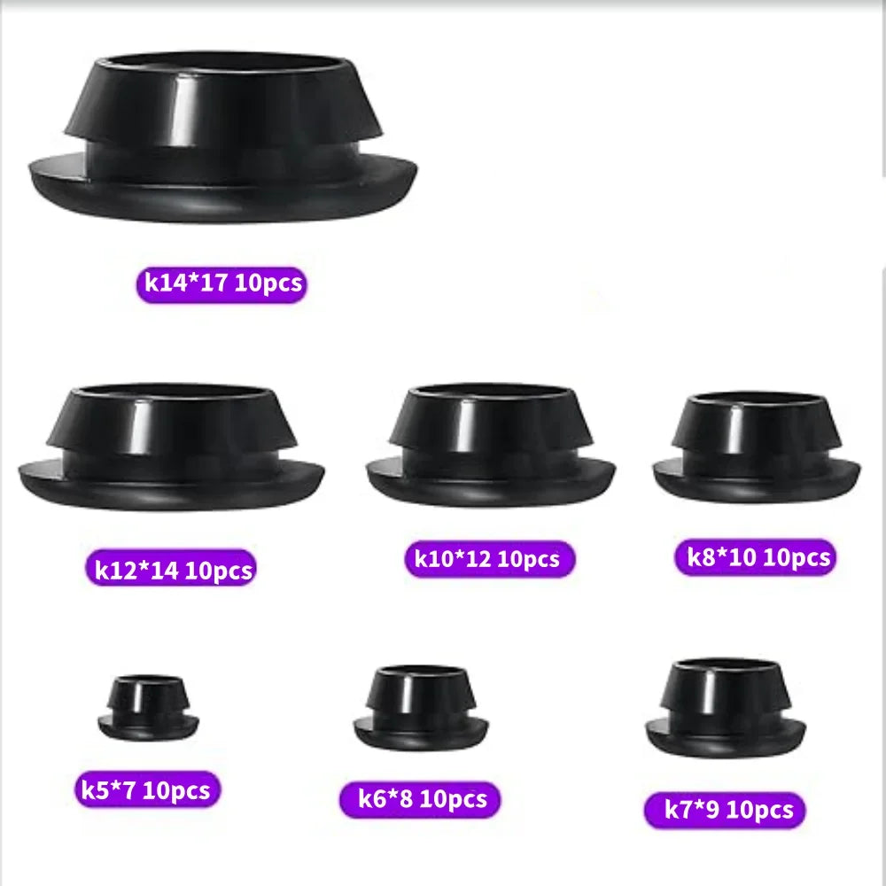 Black Rubber Grommet Assortment – Firewall Hole Plugs Kit Rubber Grommet Kit Qme black 70PCS(1set)
