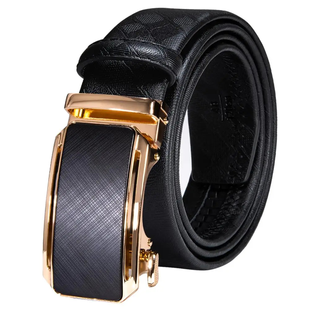 Men's Luxury Genuine Leather Belt – Automatic Buckle Leather Ratchet Belt Qme 2279 130cm