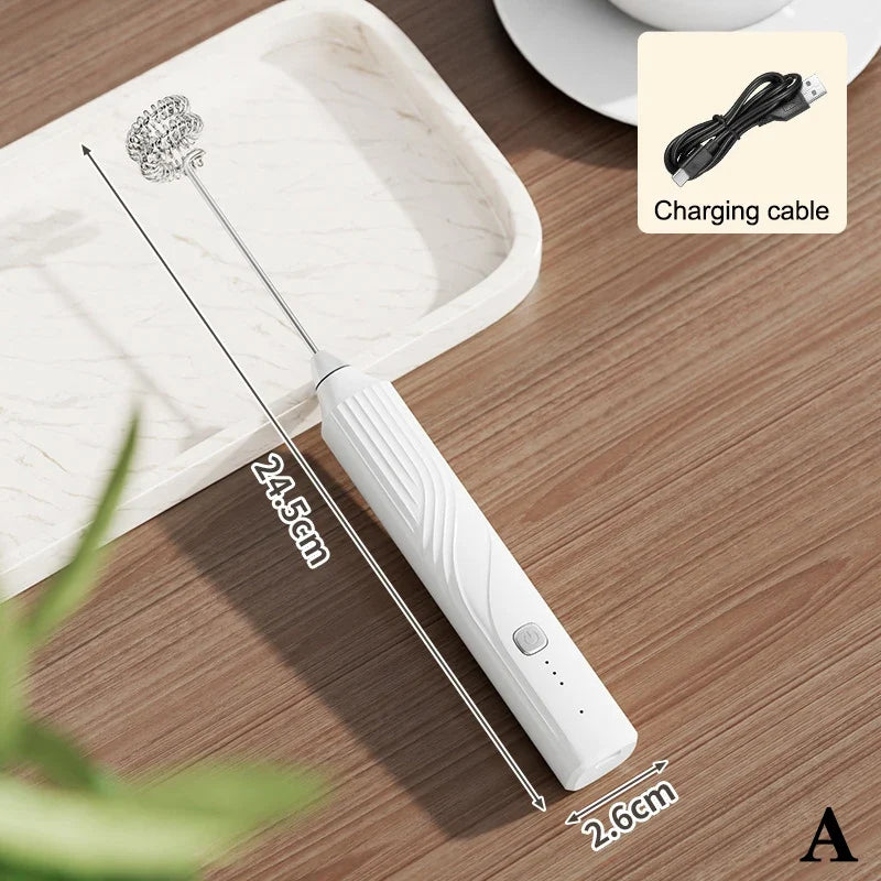 Electric Milk Frother Handheld Whisk & Egg Beater – Rechargeable Handheld Milk Frother Qme A White