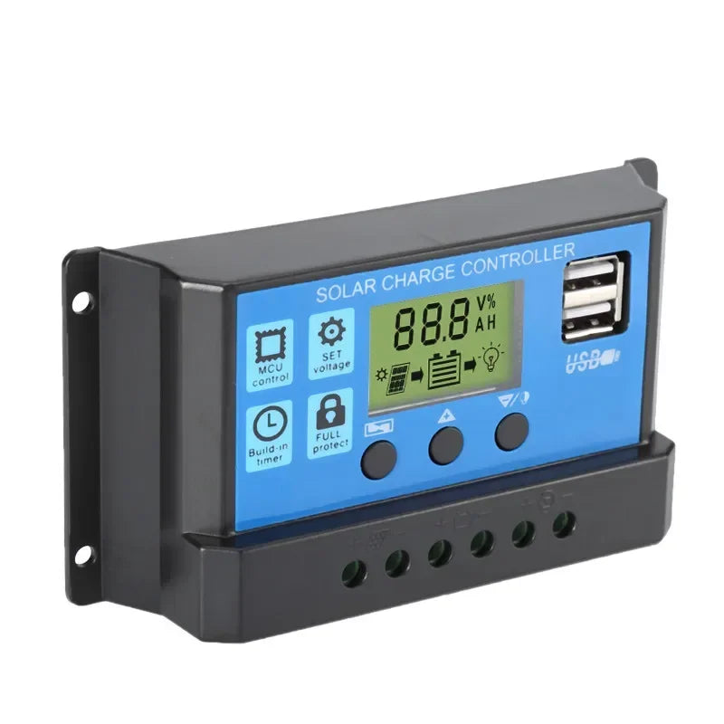 PWM Solar Charge Controller 10A–60A 12V/24V LCD Dual USB Solar Charge Controller Qme 60A