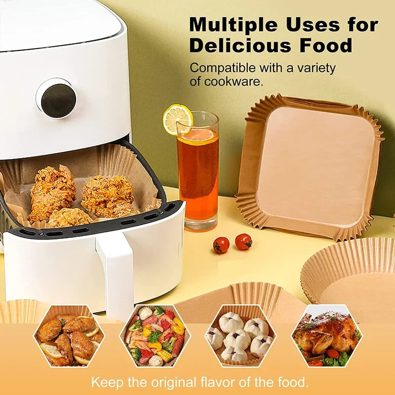 50 Pcs Disposable Parchment Paper Liners for Air Fryer & Steamer Parchment Paper Liners Qme