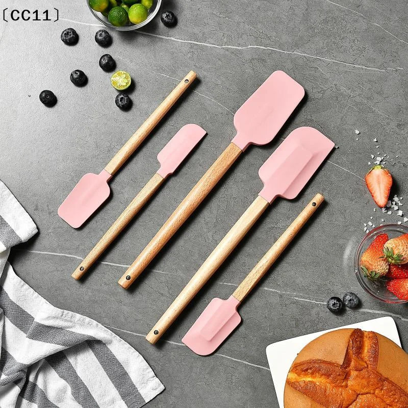 Silicone Spatula Wooden Handle – Baking & Pastry Scraper Set Baking Spatula Set Qme