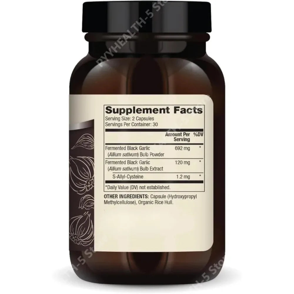 Fermented Black Garlic Capsules – Antioxidant & Wellness 60ct Herbal Supplement Capsules Qst