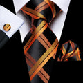 Hi-Tie Gold Yellow Necktie Pocket Square & Cufflinks Set Necktie & Cufflinks Set Qme 0344