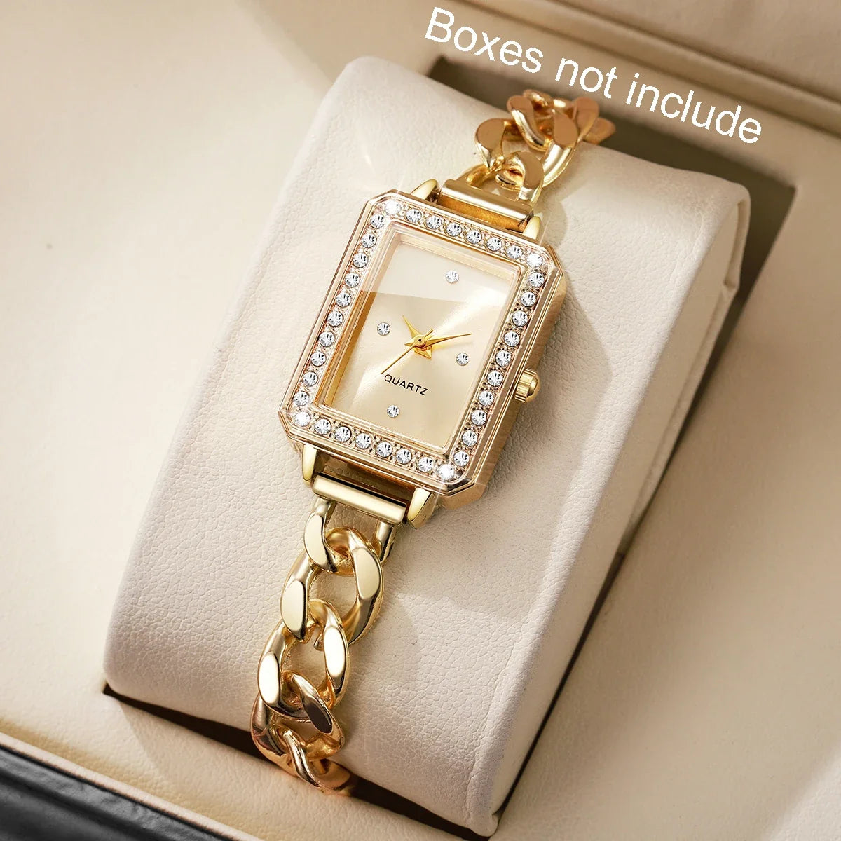 Women's Luxury Diamond Rectangular Dial Quartz Bracelet Watch Bracelet Watch Qme Gold