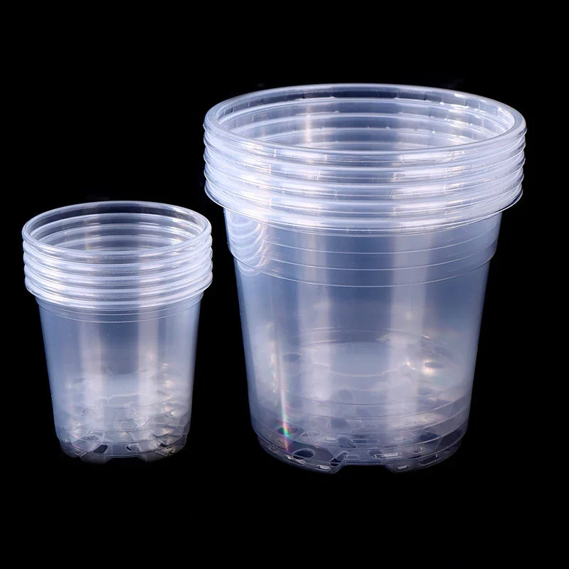 Transparent Plastic Flowerpots with Drainage Holes | 6 Sizes Clear Plastic Planter Qme
