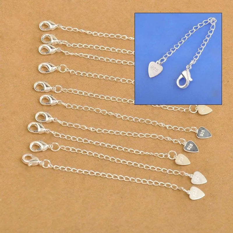 925 Sterling Silver Extension Chains Heart Tag – Pack of 10 Jewelry Findings Qme Default Title
