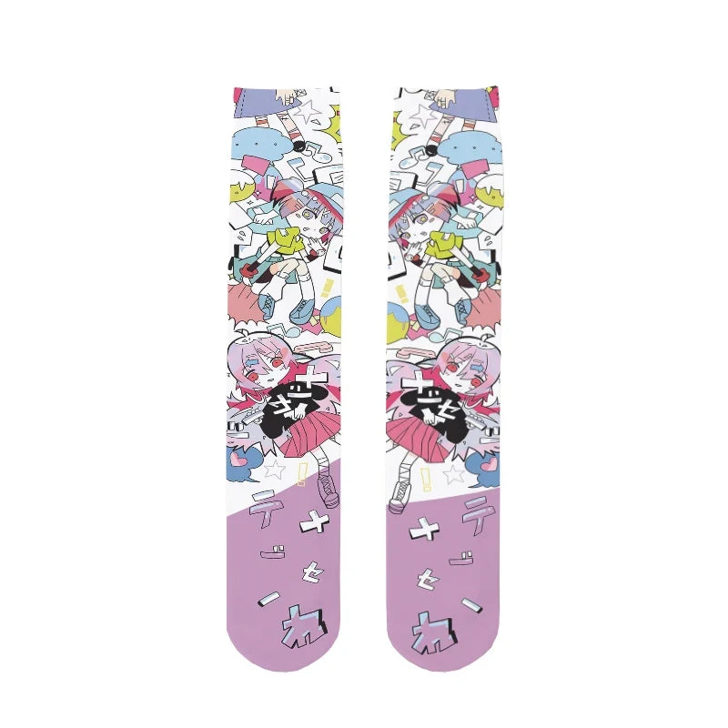 Women's Anime Cartoon Print Mid-Tube Stockings – 6 Colors Printed Calf Stockings Qme style2 One Size