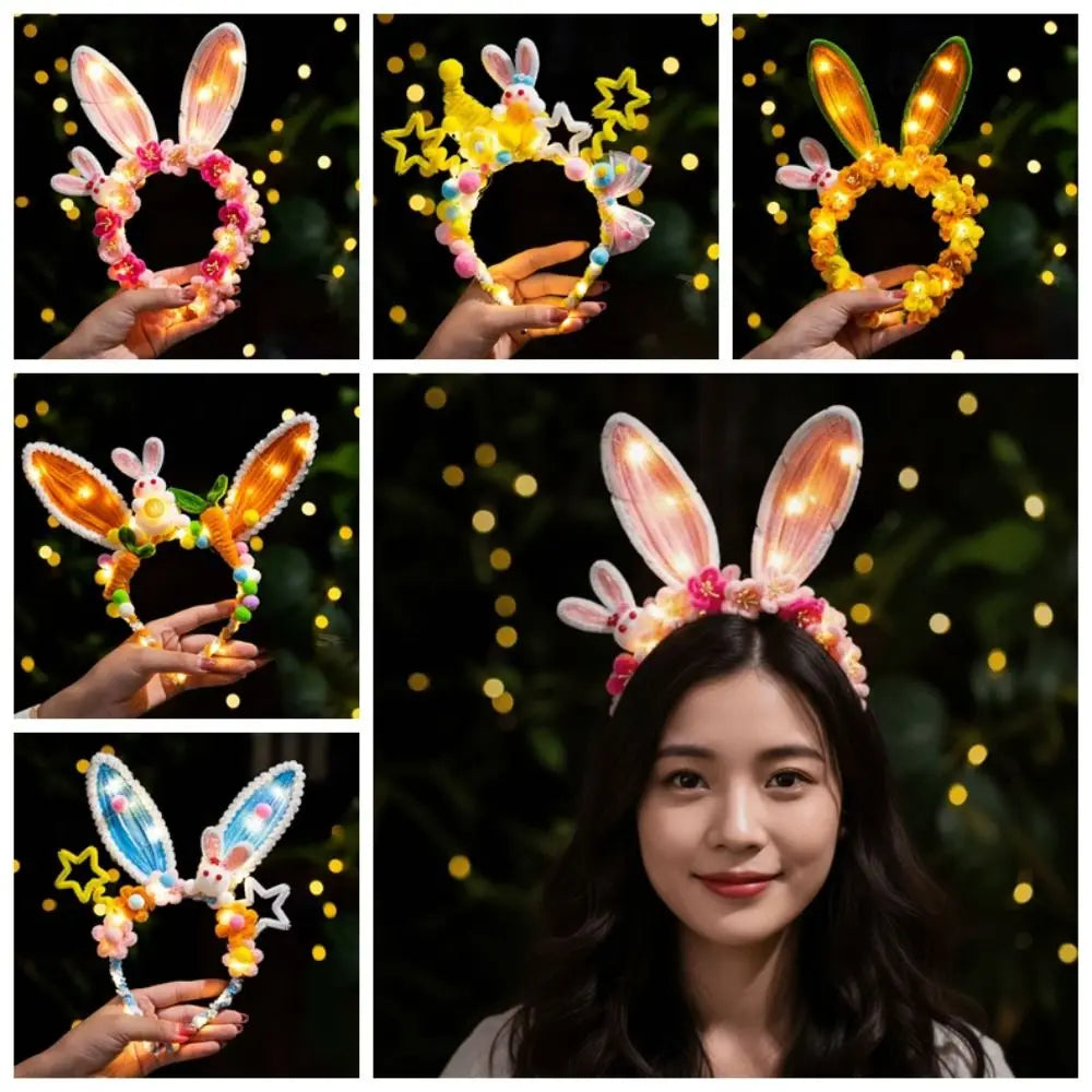 Handmade Glowing Bunny Headband – Twisted Rabbit Hair Hoop Novelty Hair Headband Qme