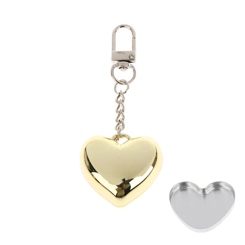 Heart-Shaped Mini Compact Mirror & Keychain – Empty Aluminum Pan Compact Mirror Qme Gold Keychain