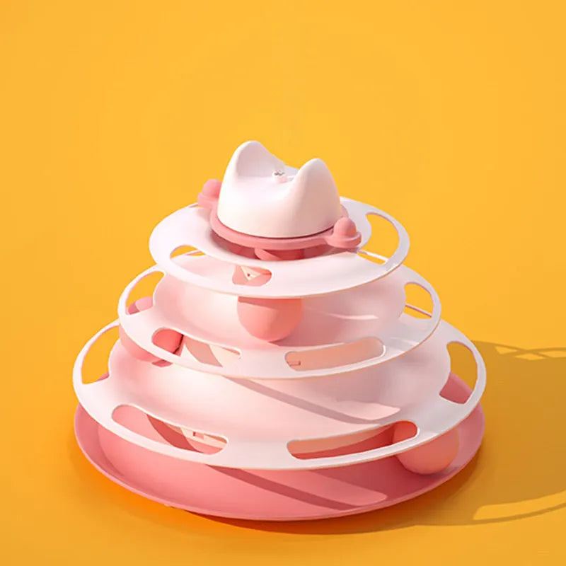 Cat Turntable Toy with Track Balls & Teaser Wand | Self-Play Cat Turntable Toy Qme Pink turntable
