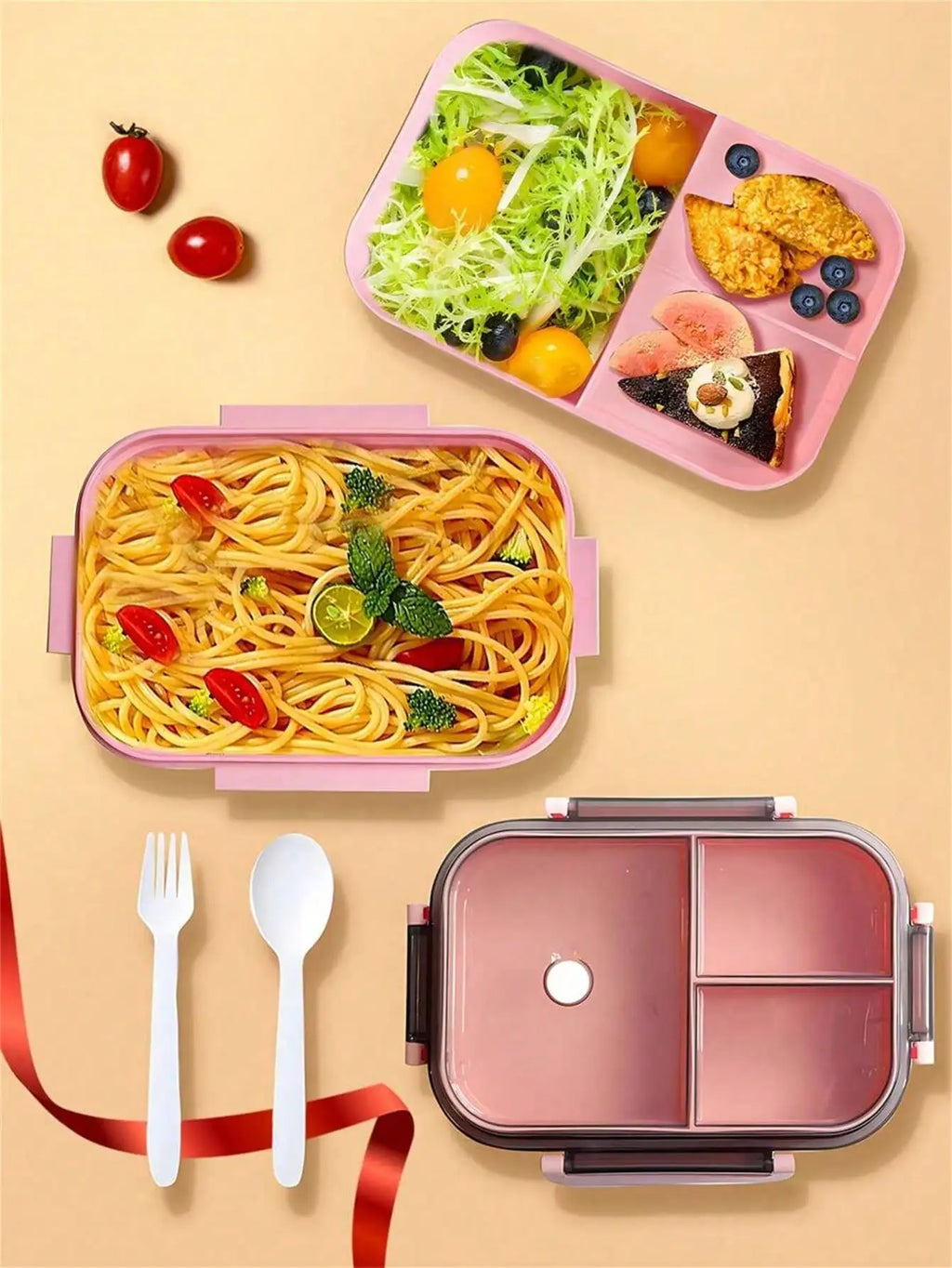 Microwave-Safe Double-Layer Compartment Lunch Box with Handle Compartment Lunch Box Qme