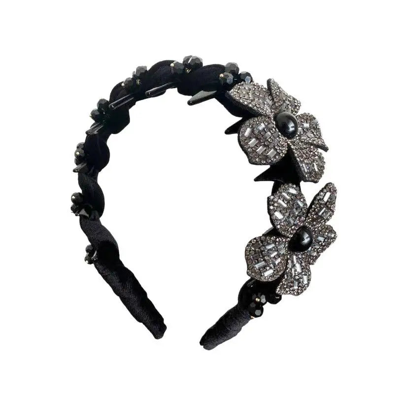 Rhinestone Flower Hair Hoop – Sparkling Diamond Headband Rhinestone Hair Headband Qst Black