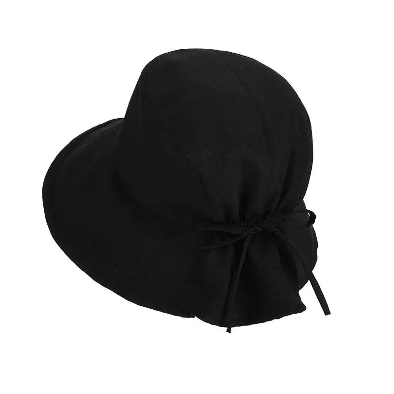 Women's Wide-Brim Foldable Sun Hat with Bow | Beach Travel Wide Brim Sun Hat Qst Black