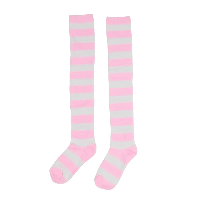 Women's Striped Over-the-Knee Long Socks – 18 Colors Over-the-Knee Socks Qme A12 One Size