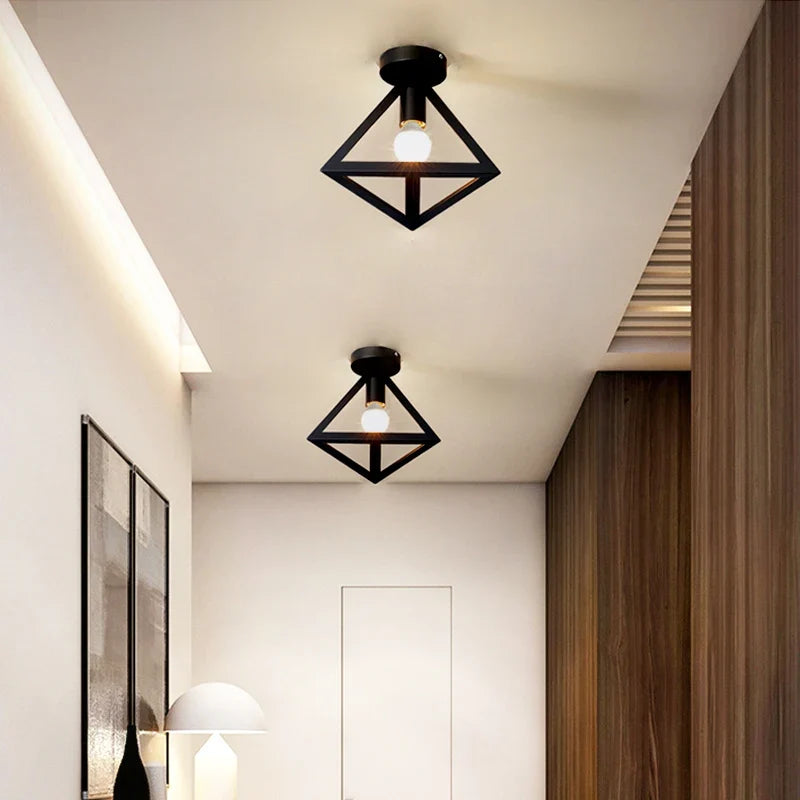 E27 Vintage Industrial Black Semi Flush Ceiling Light Fixture Ceiling Light Fixture Qme