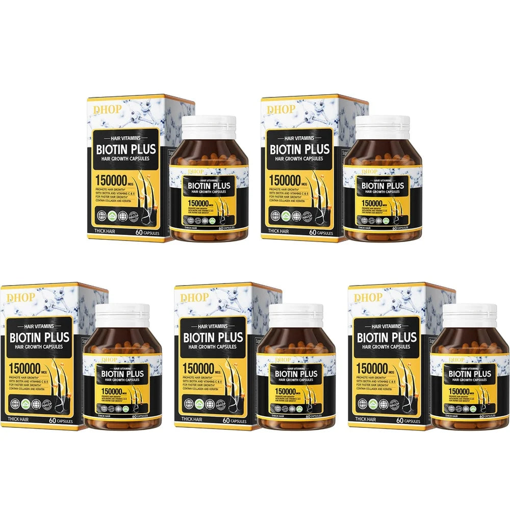 Biotin Plus Hair Capsules – Collagen, Keratin & Vitamins A C E B12 Hair Growth Supplement Qst 5 bottles