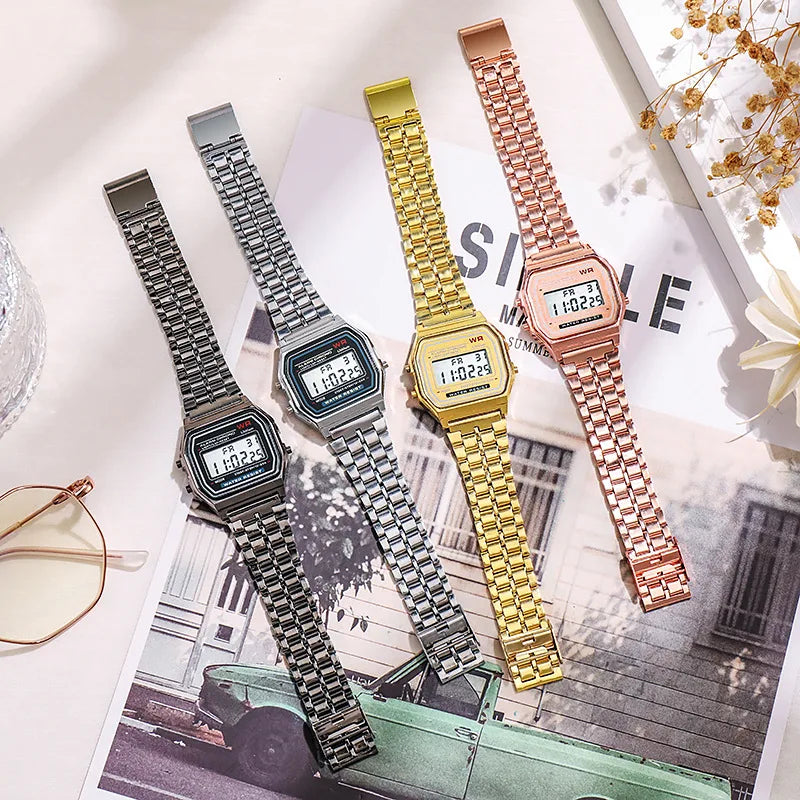 Rose Gold Women's Retro Digital Watch | LED Rectangle Dial Women's Digital Watch Qme