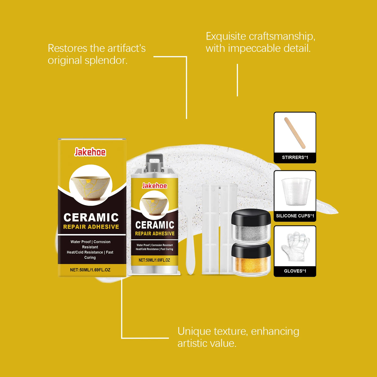 50ml Ceramic Repair Glue Kit – Waterproof, Fast Curing Ceramic Repair Adhesive Qst