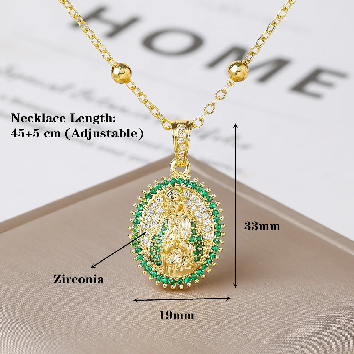 Virgen de Guadalupe Multicolor Zirconia Pendant Necklace Religious Pendant Necklace Qme