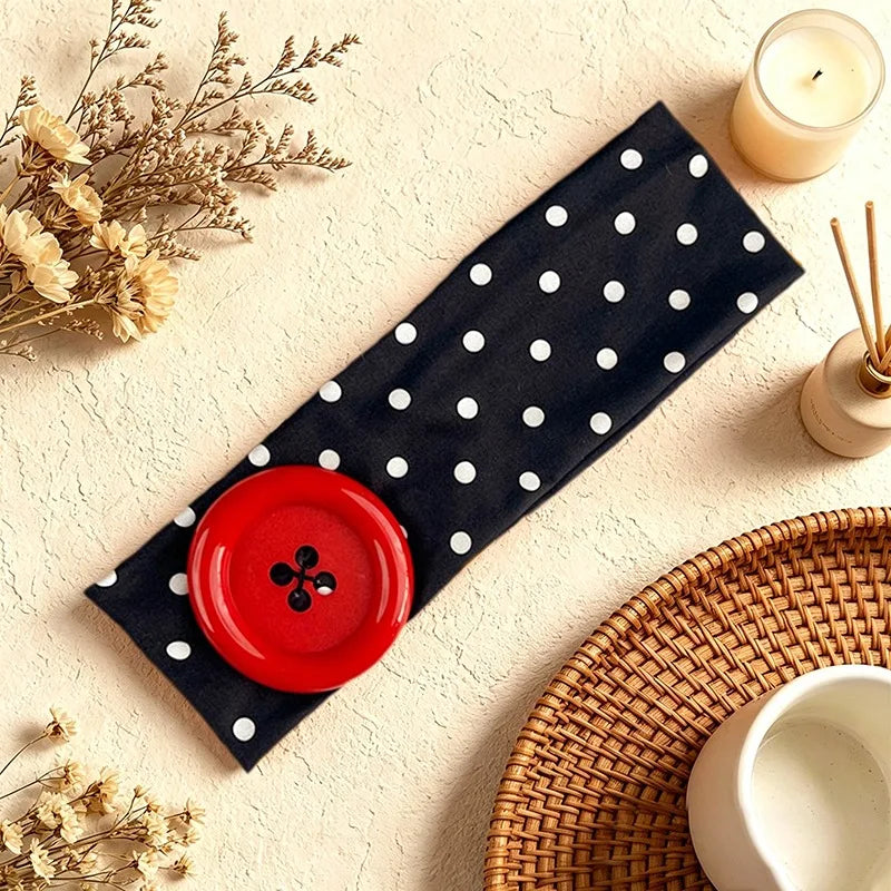 Y2K Wide Polka Dot Elastic Headband – Big Button Hair Hoop Wide Elastic Headband Qme Pink Blue