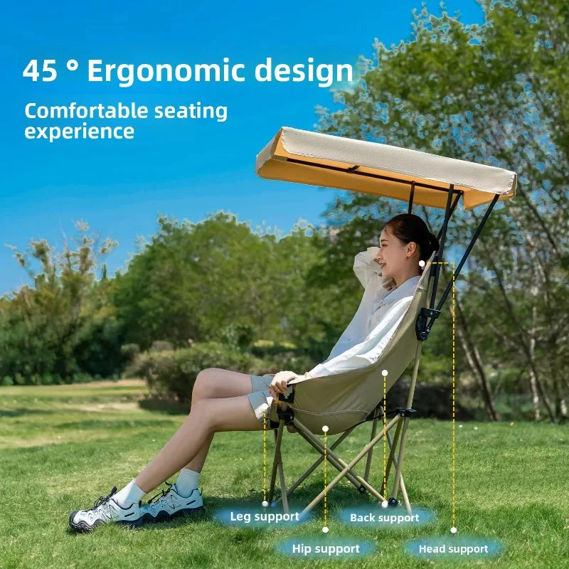 Folding Moon Chair with Umbrella Canopy – Portable High-Back Folding Camping Chair Qst