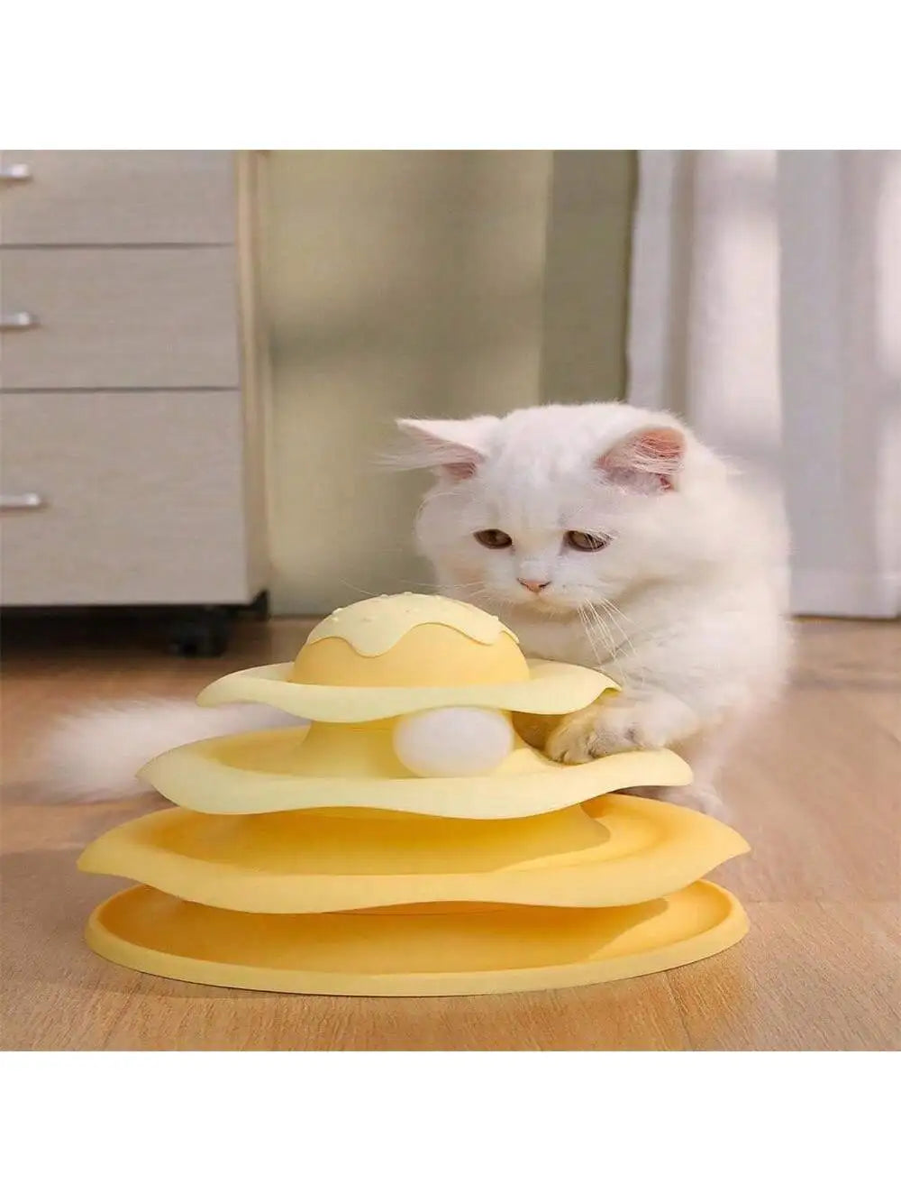 Ice Cream Track Play Mat – Interactive Cat Toy with Ball Interactive Cat Toy Qme yellow