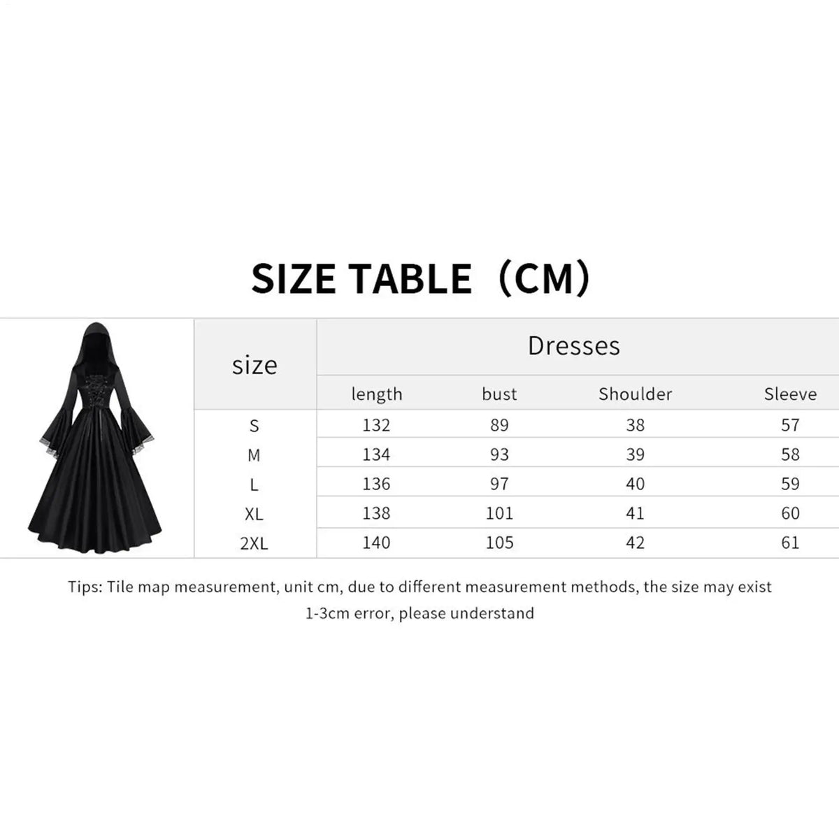 Witch Costume Black Gothic Dress with Hood | Halloween Outfit Halloween Costume Dress Qme