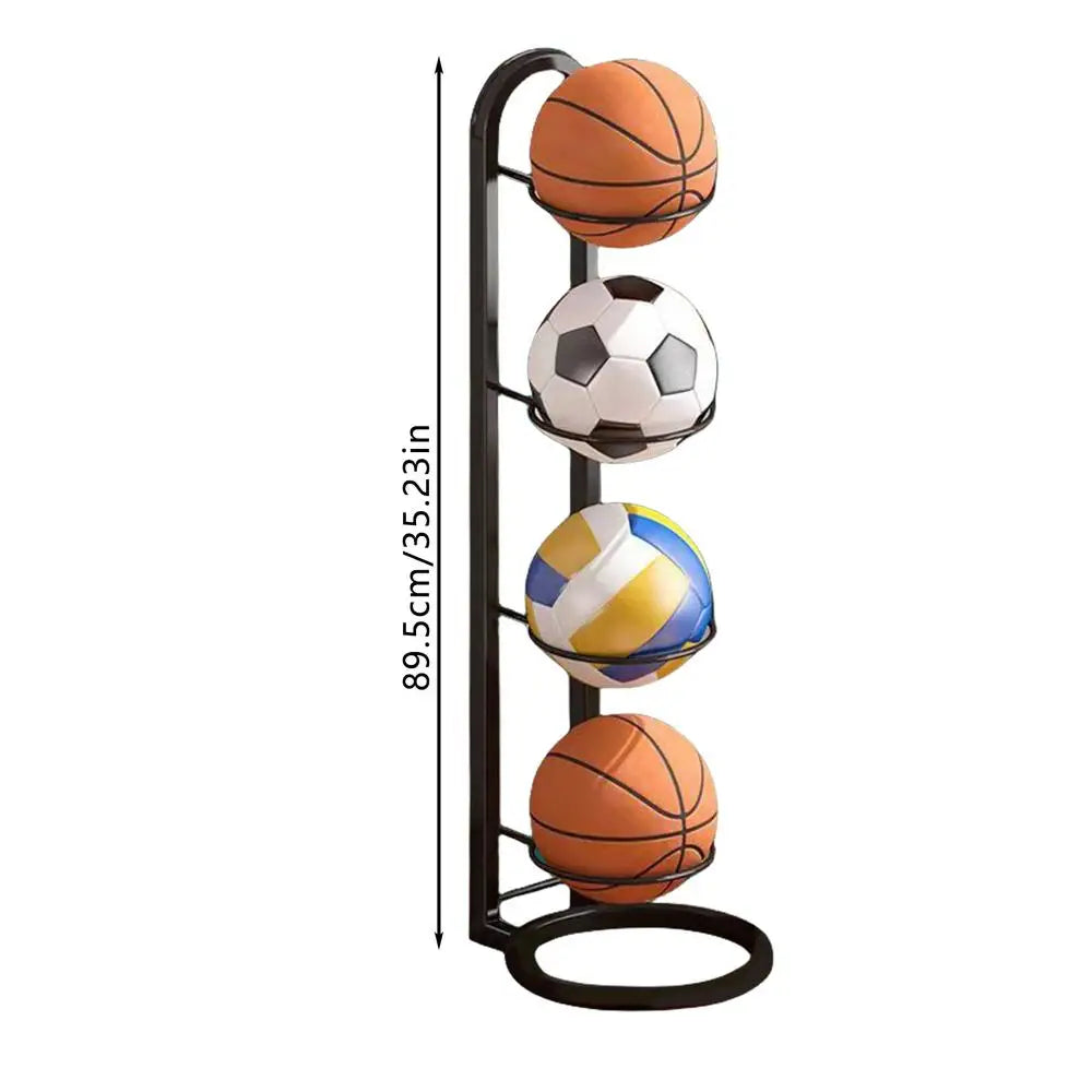 Bamboo Multi-Layer Ball Rack – Basketball & Football Stand Ball Storage Rack Qme F