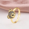 Cubic Zirconia Bear Ring | Gold Plated Adjustable Animal Ring Fashion Ring Qme Dark Blue resizable