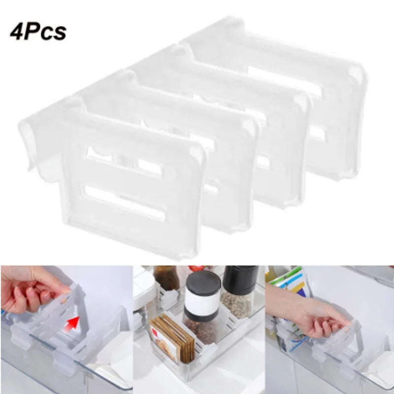 Refrigerator Side Door Telescopic Partition Organizer 4pcs Fridge Shelf Organizer Qme A