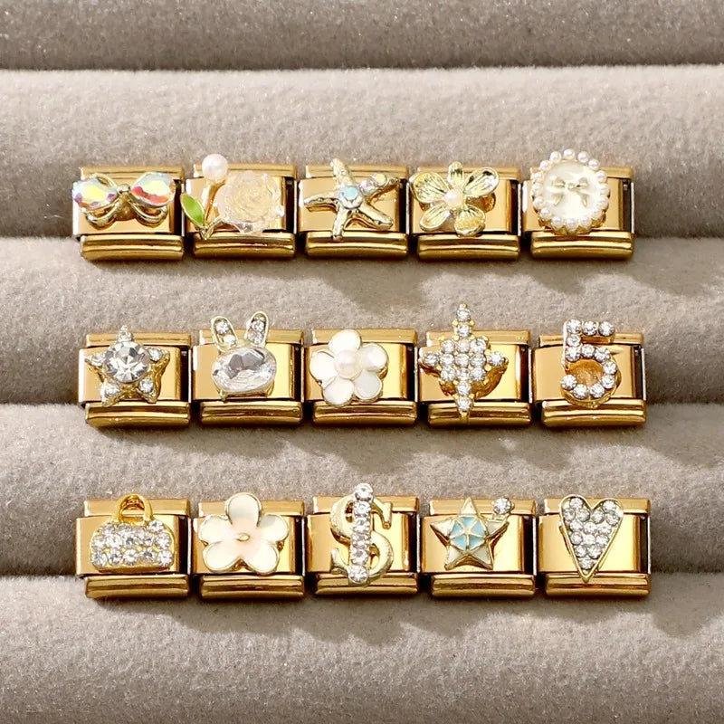 Women's Italian Charm Bracelet Links – Gems, Flower, Heart & Star Charm Bracelet Link Qme