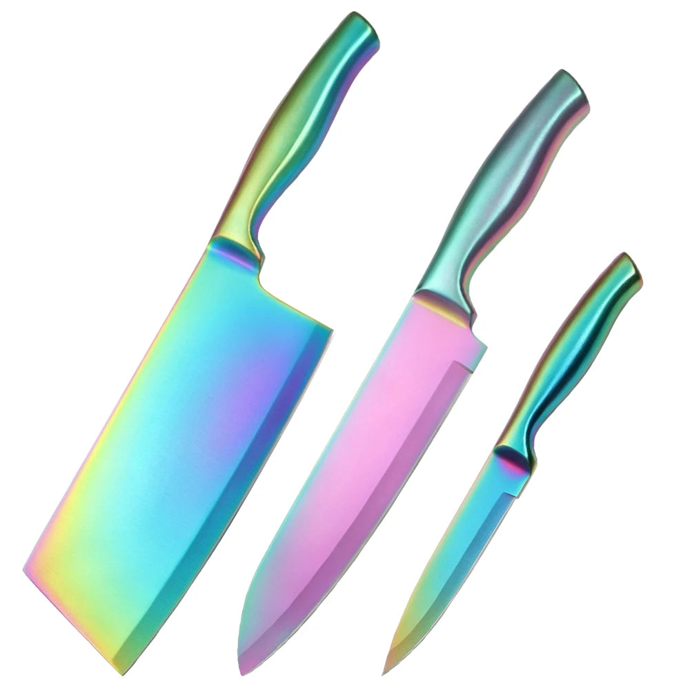 XITUO Rainbow Titanium Chef Knife Set – Stainless Steel 1-3 Pcs Kitchen Knife Set Qst 3PCS Knife