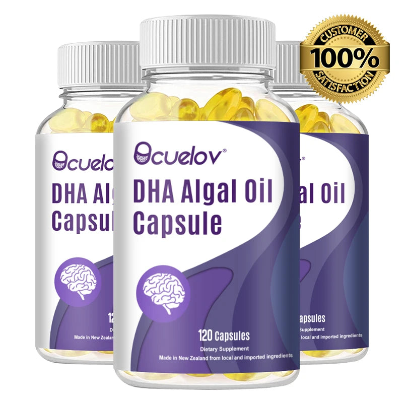Algal Oil DHA & EPA Omega-3 Capsules – Brain & Eye Support Omega-3 Supplement Qst 120 count-3 bottle