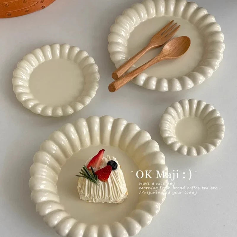 Elegant Porcelain Dinner Plate | Round Flat Ceramic | 4 Colors Ceramic Dinner Plate Qme