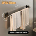 No Drill Wall Mounted Towel Rack – Aluminum Bathroom Bar Bathroom Towel Rack Qme 2PCS-Black 50CM