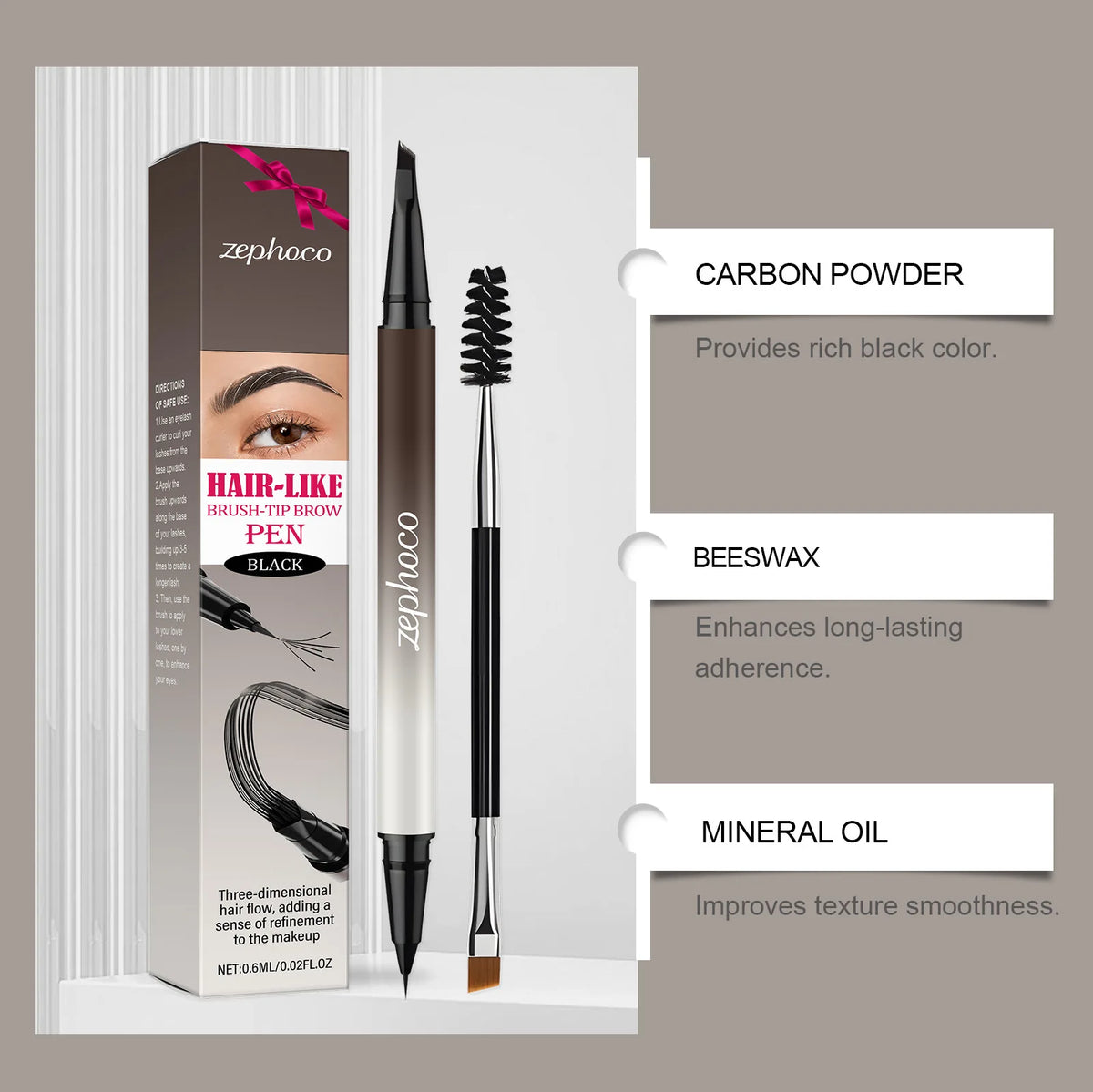 Zephoco Dual-Ended Waterproof Eyebrow Pencil | Natural Finish Eyebrow Pencil Qst