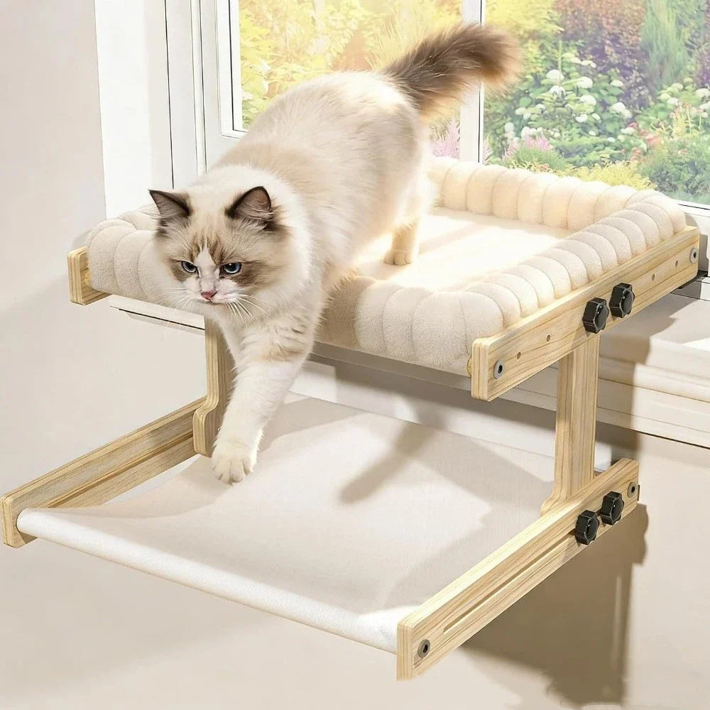 Adjustable Cat Window Perch – Wooden Frame & Detachable Cushion Cat Window Perch Qme