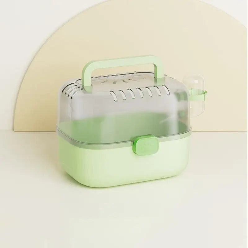 Portable Hamster Travel Cage with Handle & Water Bottle Small Animal Carrier Qme Green