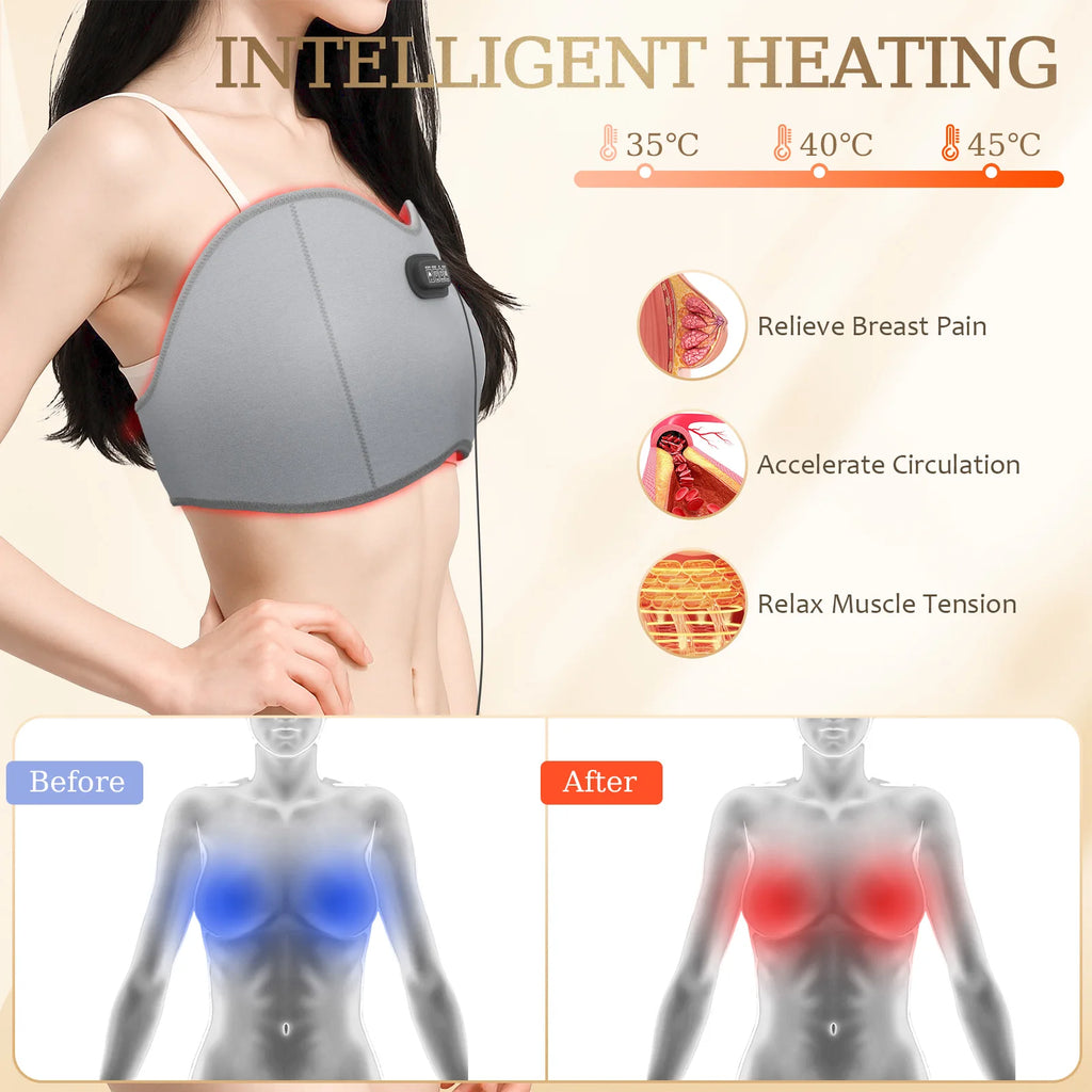660nm Red Light Therapy Breast Massage Bra – Heating Belt Red Light Massage Device Qst