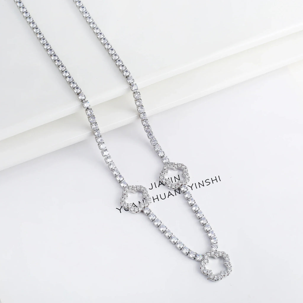Cubic Zirconia Five-Petal Flower Charm Necklace | 3 Colors Charm Pendant Necklace Qme Silver