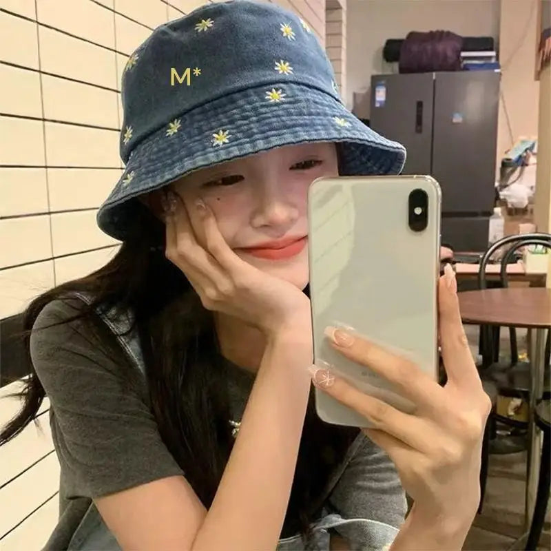 Women's Washed Denim Bucket Hat – Wide Brim Fisherman Cap Bucket Hat Qst A11