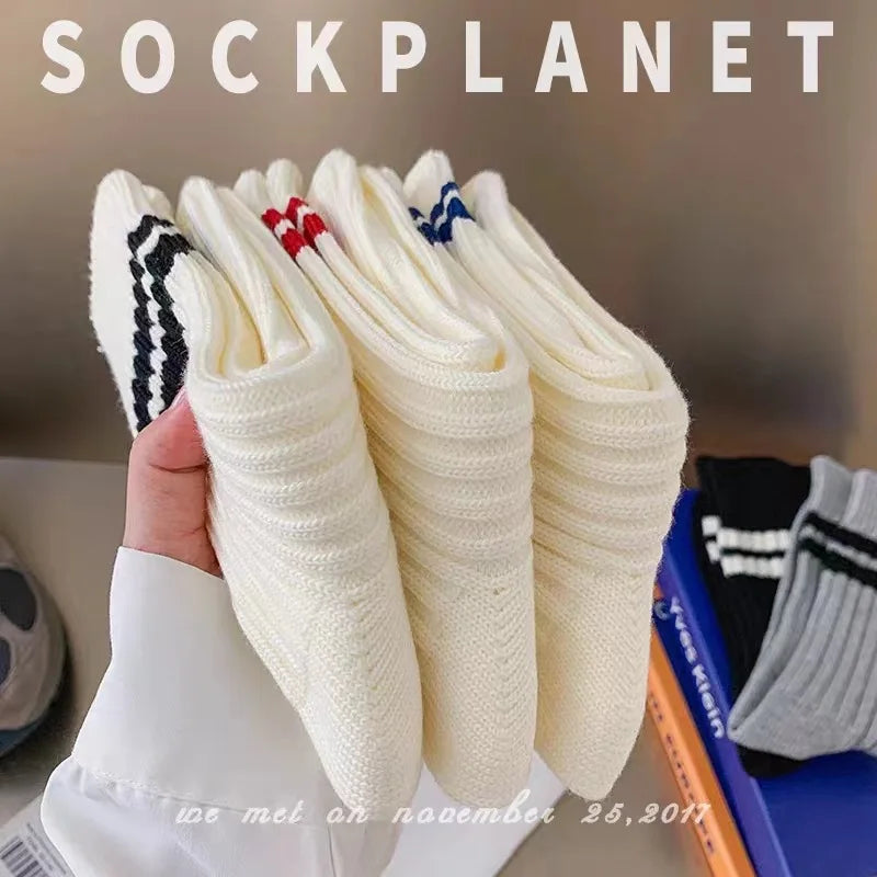 Striped Crew Socks – Retro Cotton Sport Socks for Men & Women Striped Crew Socks Qme