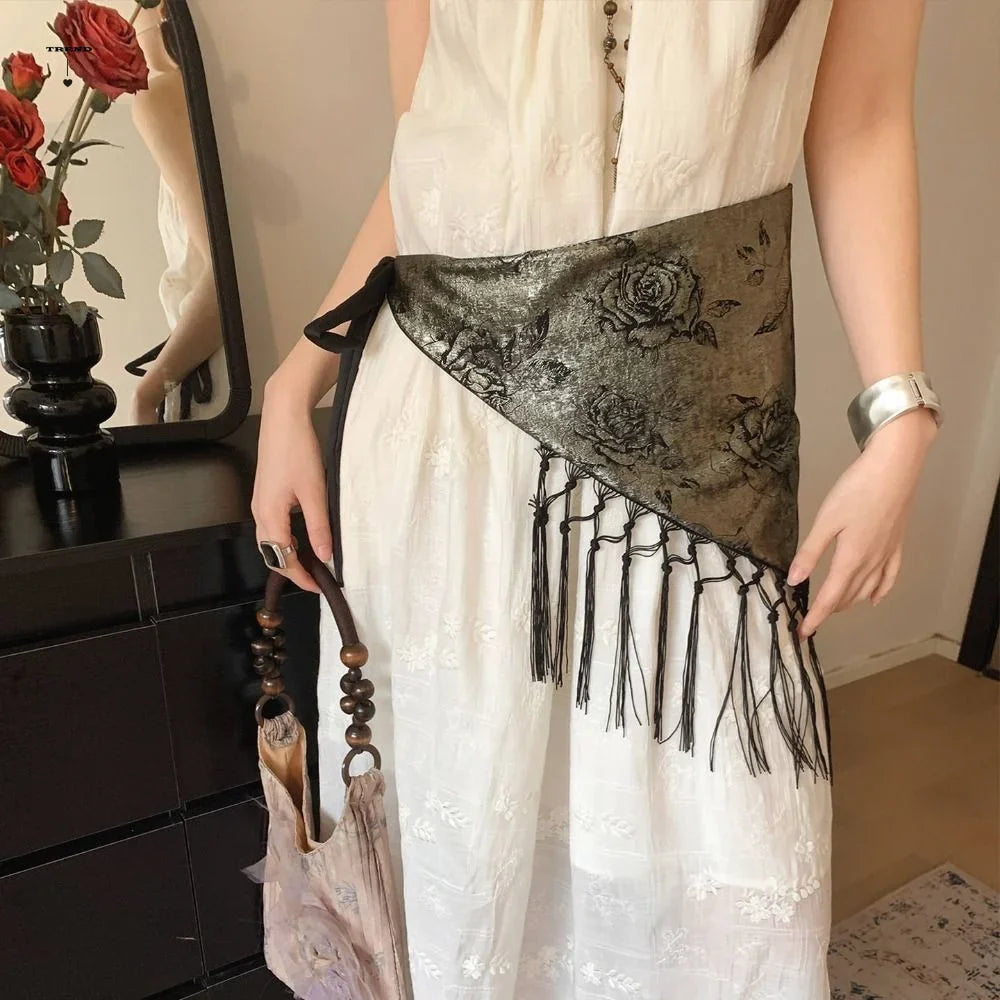 Triangular Tassel Waist Belt Butt Curtain | Boho Ethnic Style Waist Belt Accessory Qme