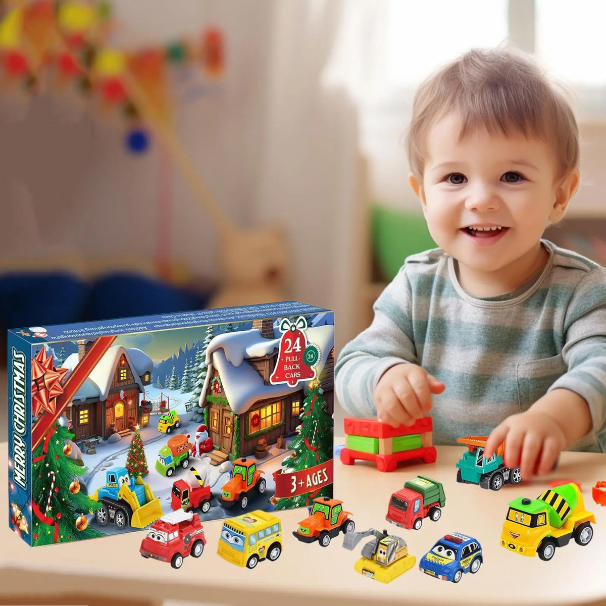 Christmas Countdown Calendar 24 Days Pull-Back Cars for Kids Kids Advent Calendar Qme
