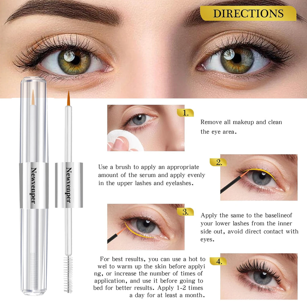 NEWVENPER Eyelash & Eyebrow Serum 2-Pack – Double Brush Lash & Brow Serum Qst