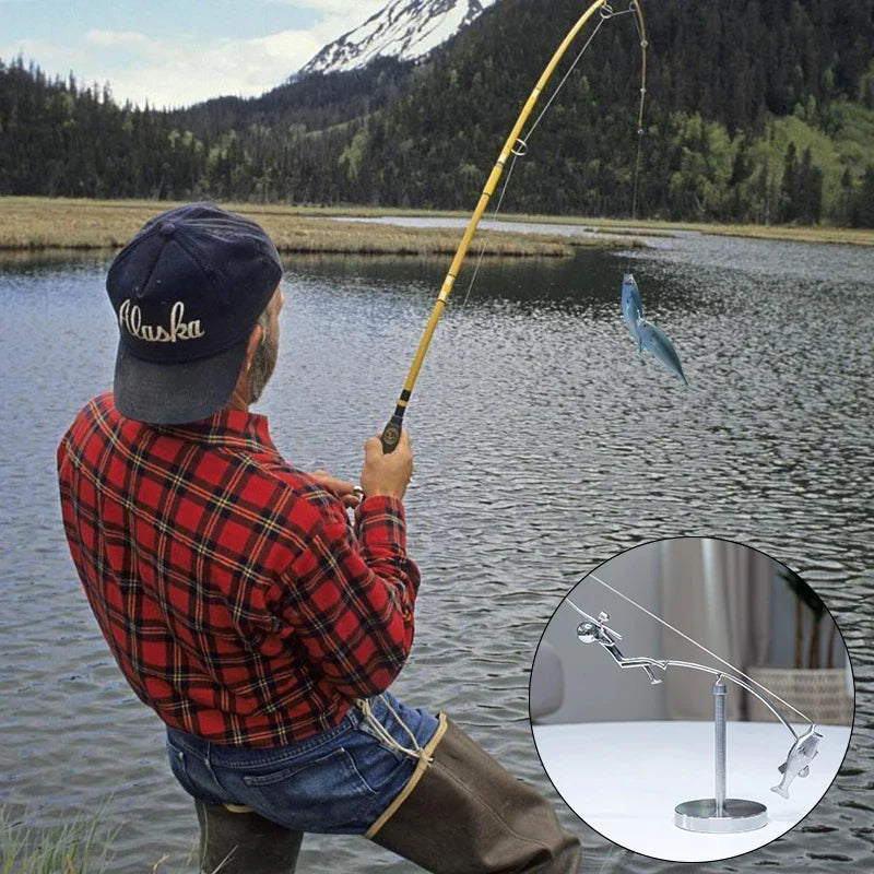 Dynamic Fishing Balanced Sculpture – Kinetic Home Decor Decorative Sculpture Qme
